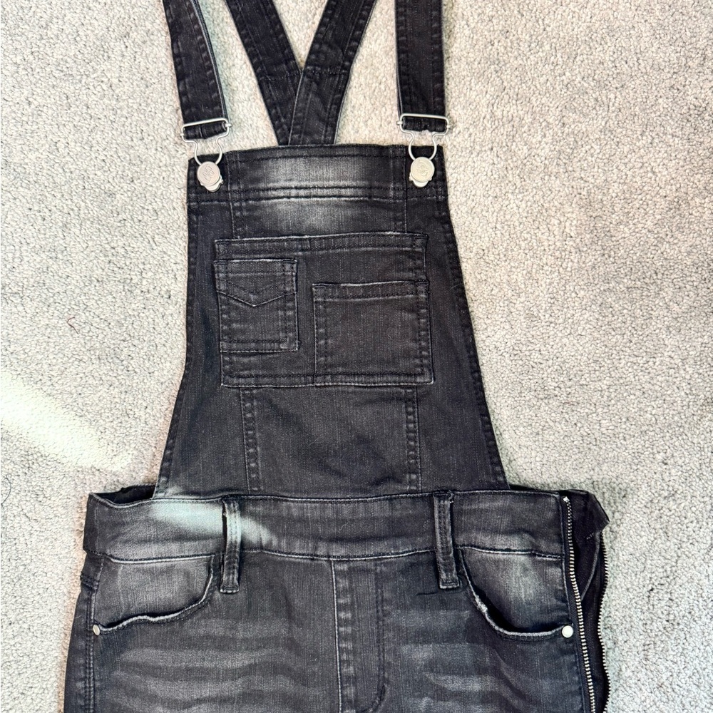 bebe Black Distressed Stretch Skinny Overall Jeans - Picture 2 of 6